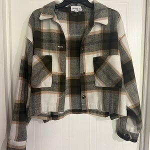 Women's Plaid Jacket - Green, Brown/Tan, White